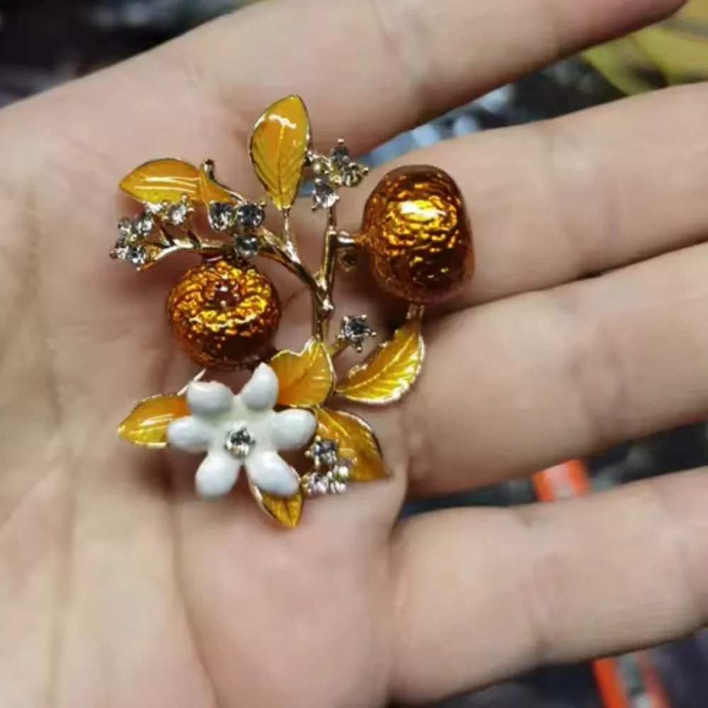 Orange Floral Gold Brooch